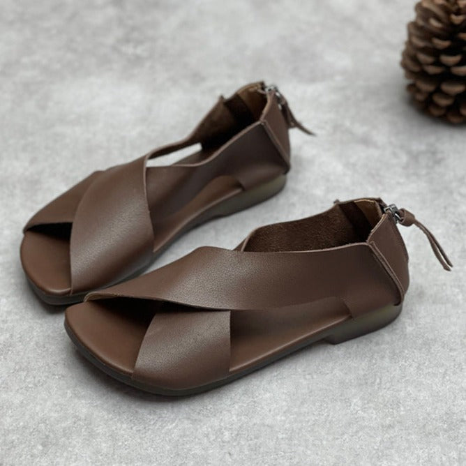 Summer Handmade Leather Cross-Strap Sandals for Women Shoes