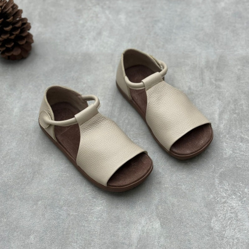 Women’s Handmade Soft Leather Open Toe Sandals – Retro Velcro Casual Shoes