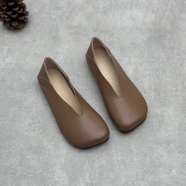 Women’s Handmade Leather Square Toe Flats – Vintage Slip-On Casual Shoes