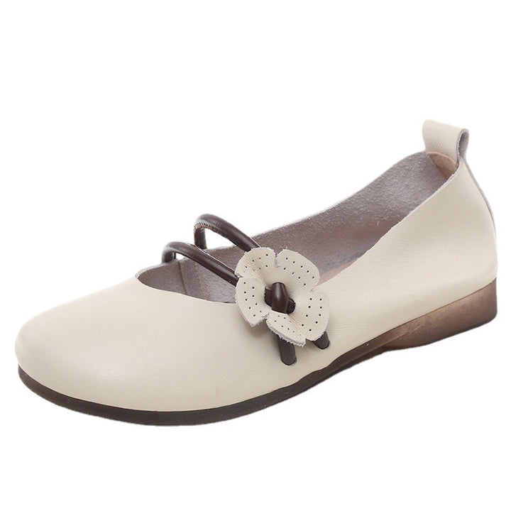 Women's Soft Leather Flats – Artistic Floral Design Casual Shoes