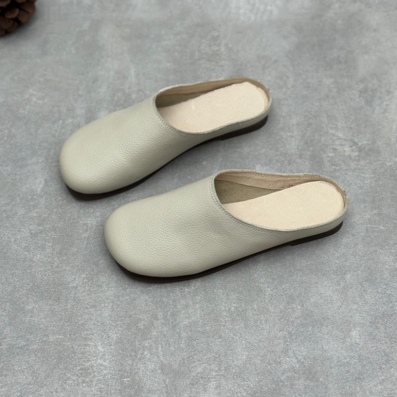 Women's Minimalist Leather Mules Vintage Round Toe Slip-on Clogs Barefoot-Friendly