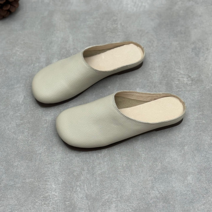 Women's Minimalist Leather Mules Vintage Round Toe Slip-on Clogs Barefoot-Friendly
