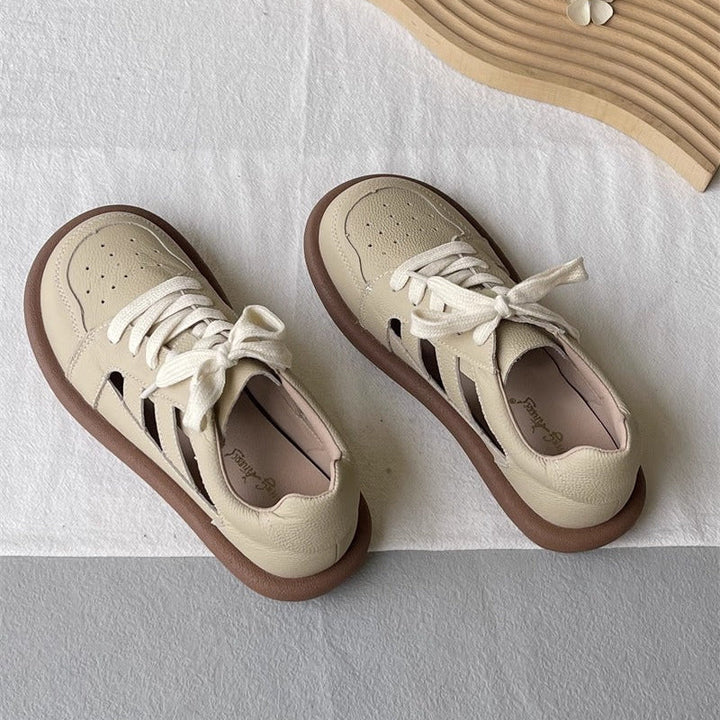 Women's Comfortable Cut-Out Leather Sneaker Sandals – Flat & Casual Everyday Style