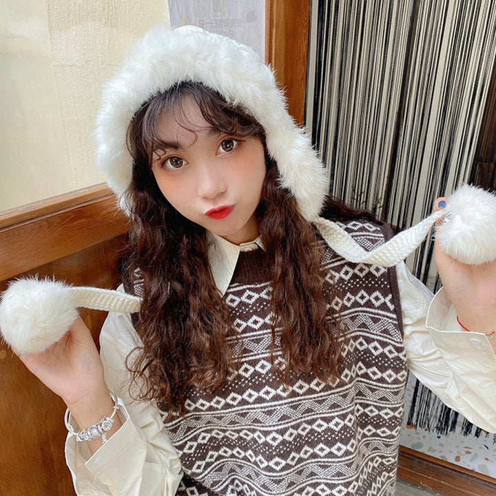 Cute Rabbit Fur Hat Plush Knit Hat