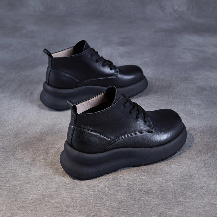 Women's Leather Lace-Up Platform High-Top Shoes – Casual & Comfortable