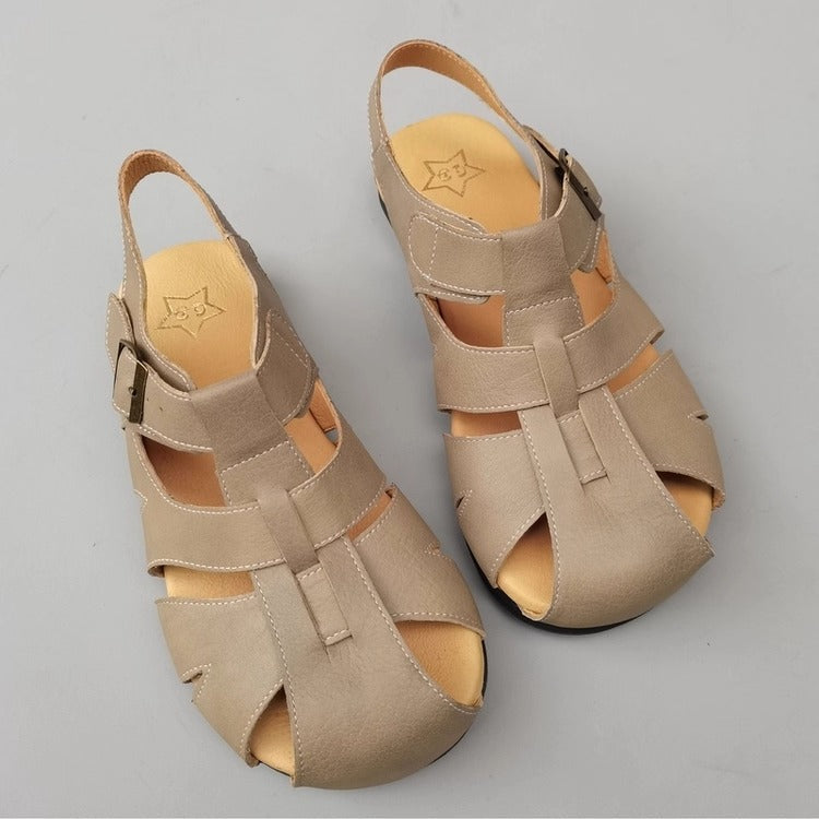Women's Wide-Fit Leather Sandals – Non-Slip, Comfortable & Casual for Summer