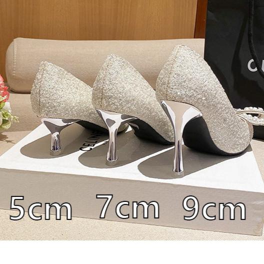 Dress Shoes Pearls Bow Bridesmaid High Heels Women Wedding Shoes