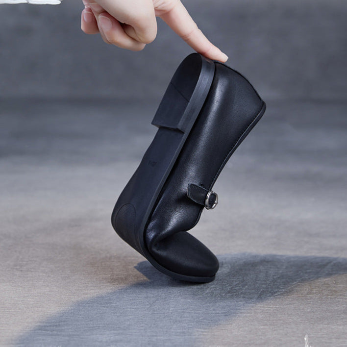 Womens Cowhide Buckle With Round Toe Comfortable Flat Mary Jane Shoes