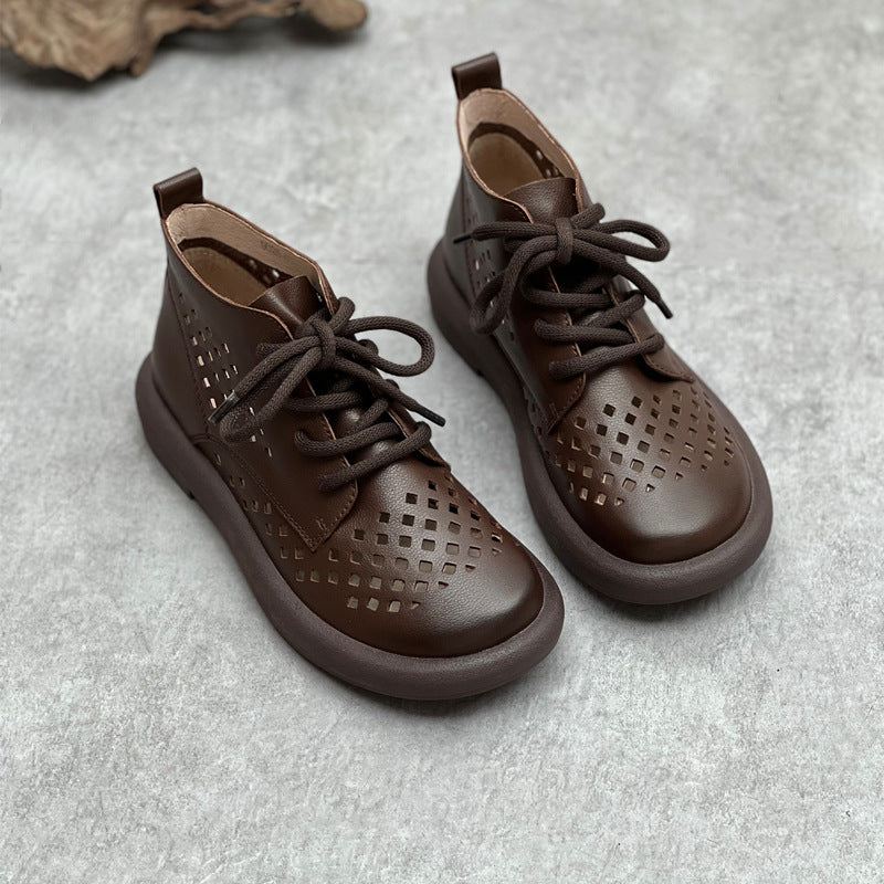 Women's Summer Leather Hole Hollow Out Lace Up Flat Sandal Boots