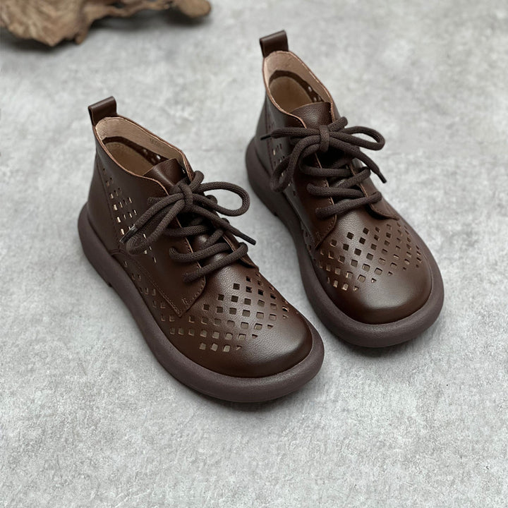 Women's Summer Leather Hole Hollow Out Lace Up Flat Sandal Boots