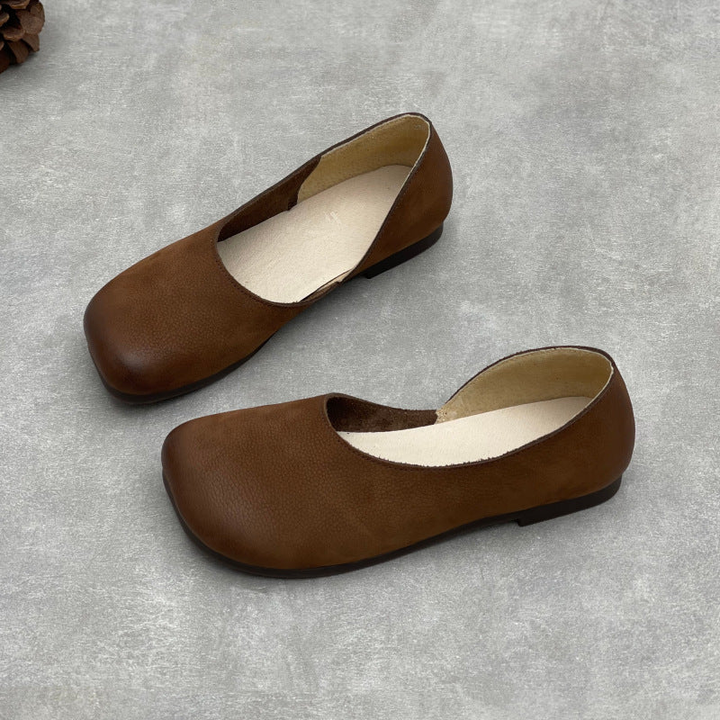 Women’s Handmade Leather Slip-On Flats – Asymmetric Comfortable Casual Shoes