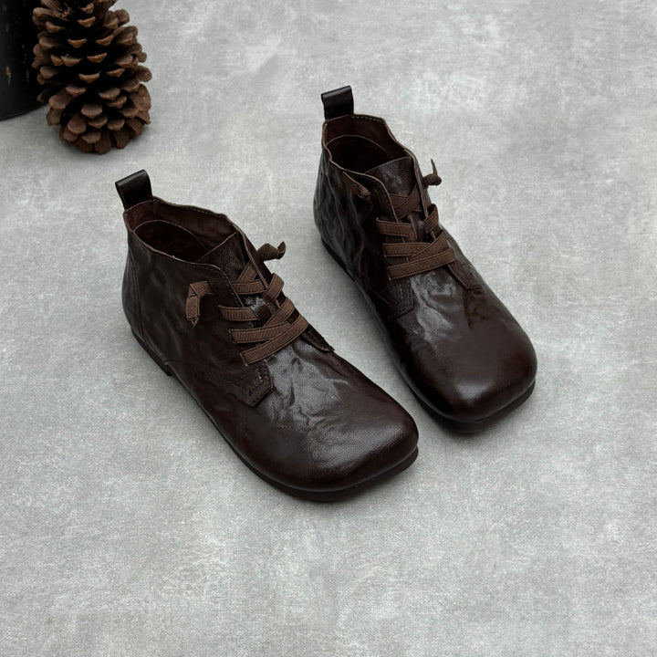 Women's Vintage Lambskin Ankle Booties Soft Sole Square Toe Elastic Slip-On Shoes