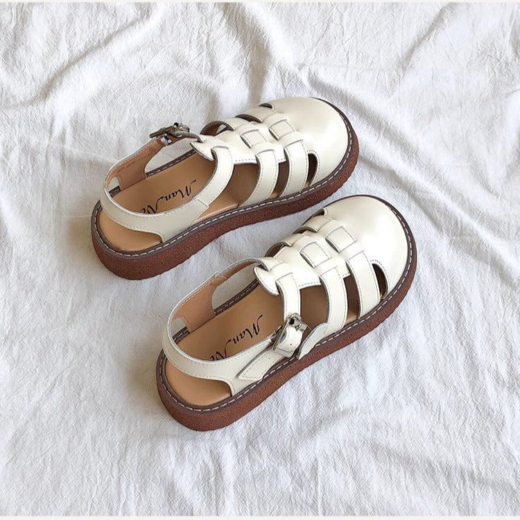 Clearance Sale Women's Leather Closed Toe Round Sandals