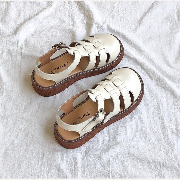 Clearance Sale Women's Leather Closed Toe Round Sandals