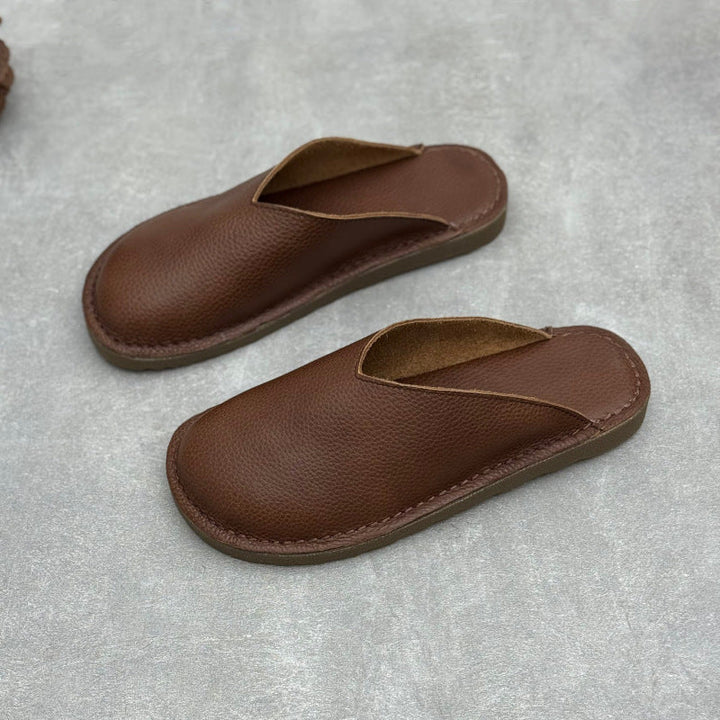 Minimalist V-Cut Cowhide Summer Mules Women's Leather Zen Flat Summer Slides