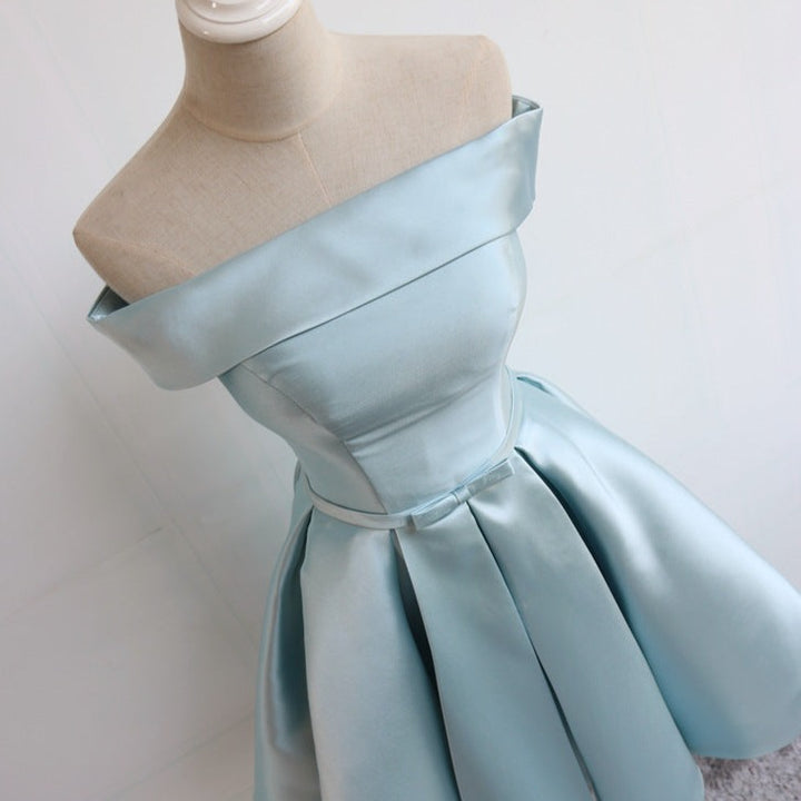 Pleated Satin Homecoming Dress With Off Shoulder