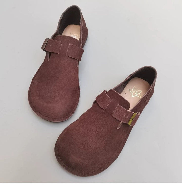 Women's Genuine Leather Loafers Extra Wide Toe Box Soft Sole Slip On Flat Shoes