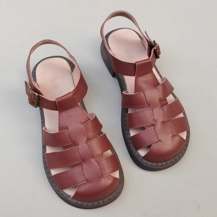 Women's Genuine Leather Wide-Toe Woven Sandals – Casual Style for Summer