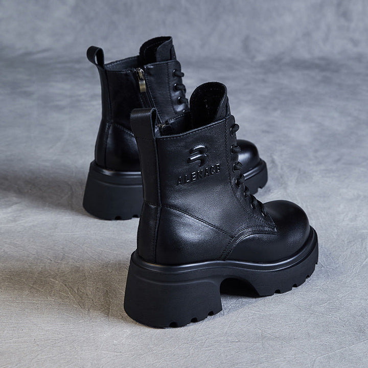 Women's Genuine Leather Lightweight Ankle Boots – Platform Chunky Heel