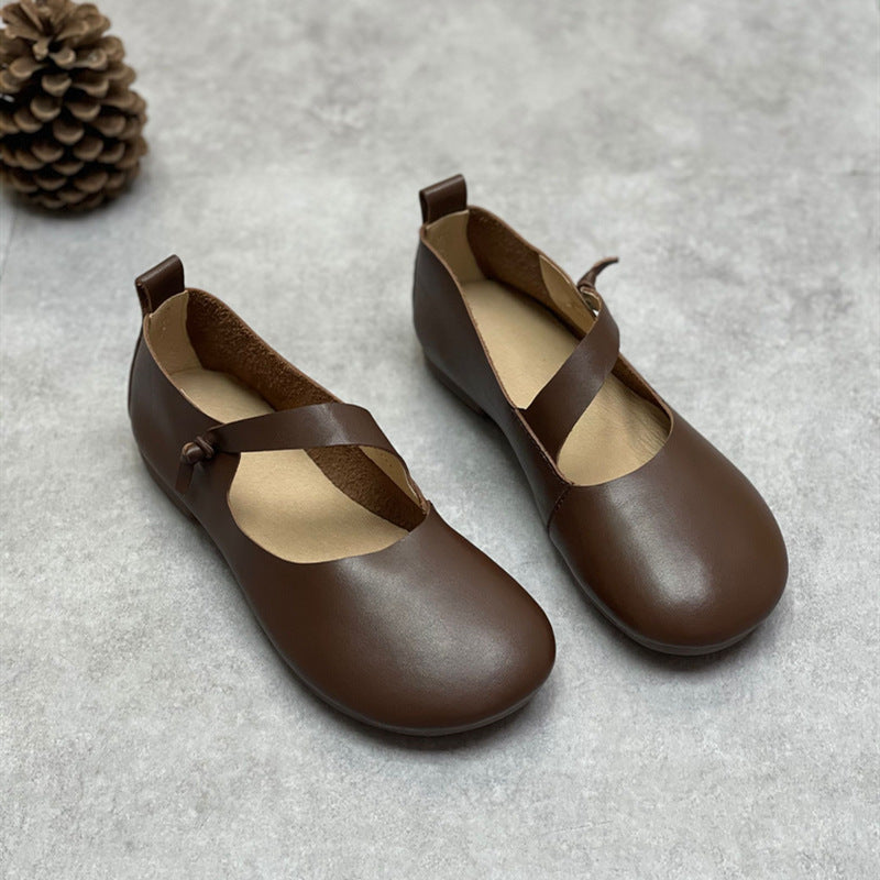 Women's Leather Mary Jane Flats – Round-Toe