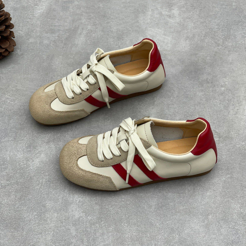 Women's Retro Leather Running Sneakers Vintage Lace-up Unlined Casual Trainer