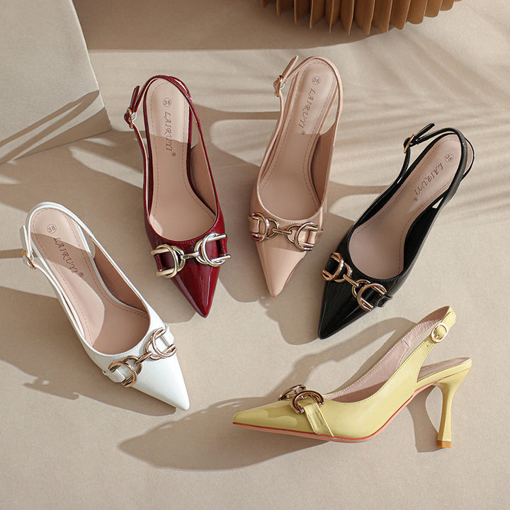 Women's Pointed Toe Metal Buckle Decoration Fine High Heeled Sandals