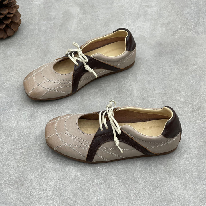 Womens Retro Leather Lace-up Mary Jane Flats Vintage Casual Walking Shoes