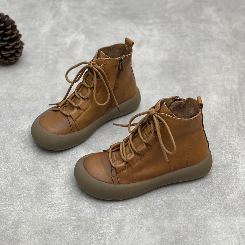 Comfortable Leather Zipper Ankle Boots – Women's Casual Short Shoes