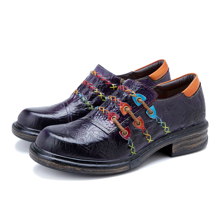 Women's Sheepskin Leather Printed Retro Oxfords Shoes
