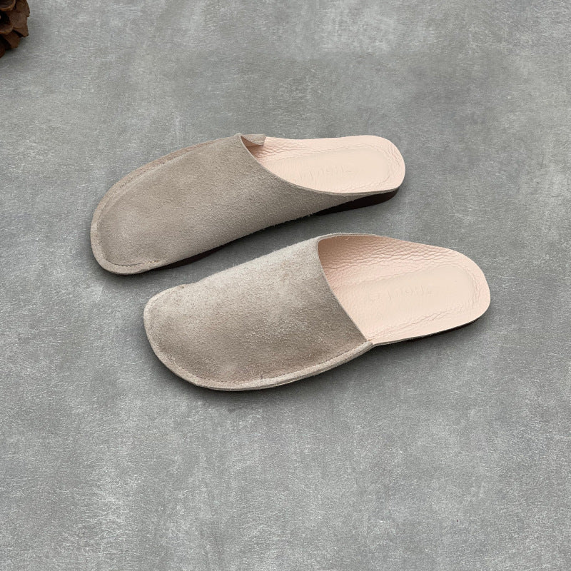 Women's Leather Closed Toe Mules Retro Slip-on Flats Slippers Vintage Slide Summer