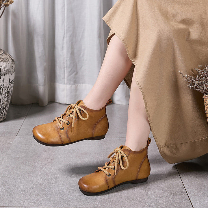 Vintage Women's Leather Lace-Up Ankle Boots – Casual Everyday Shoes