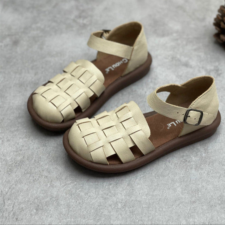 Women's Closed Toe Handmade Summer Flat Leather Woven Sandals