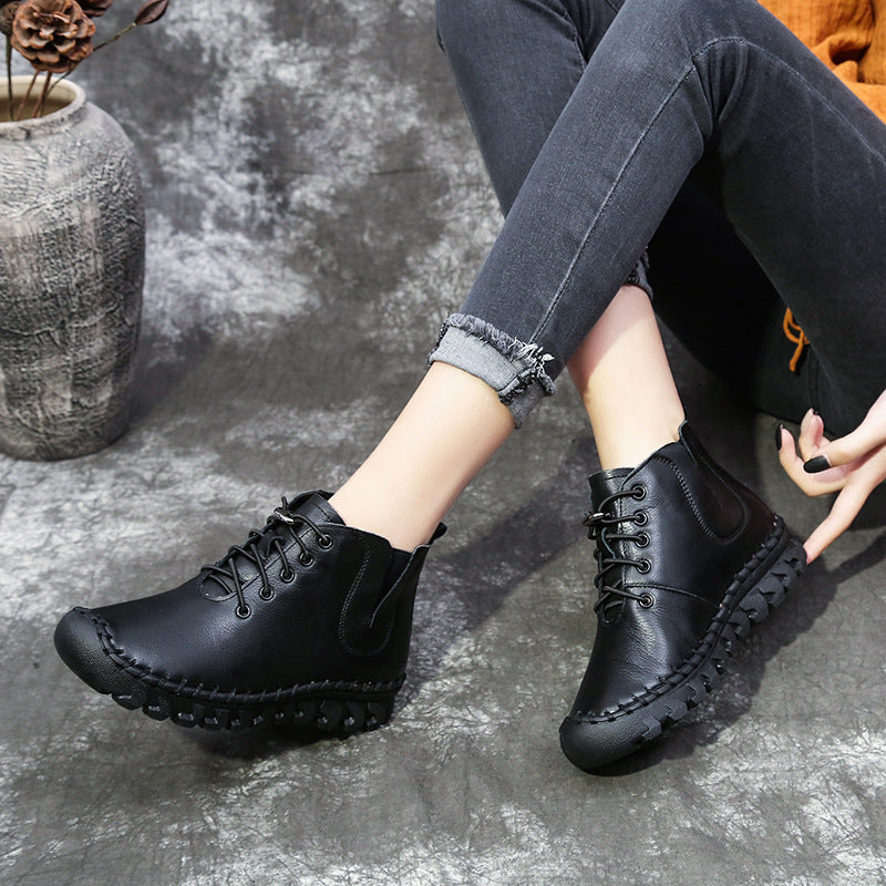 Womens Autumn Winter Velvet Soft Leather Casual High-Top Shoes Boots