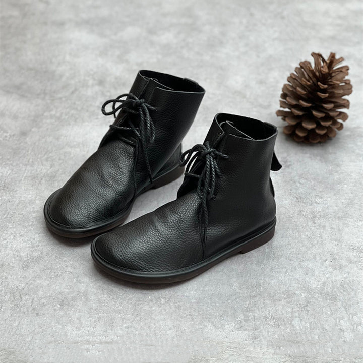 Handmade Women Tie Ankle Boots Comfortable Soft Leather Wide Toe Box Boots