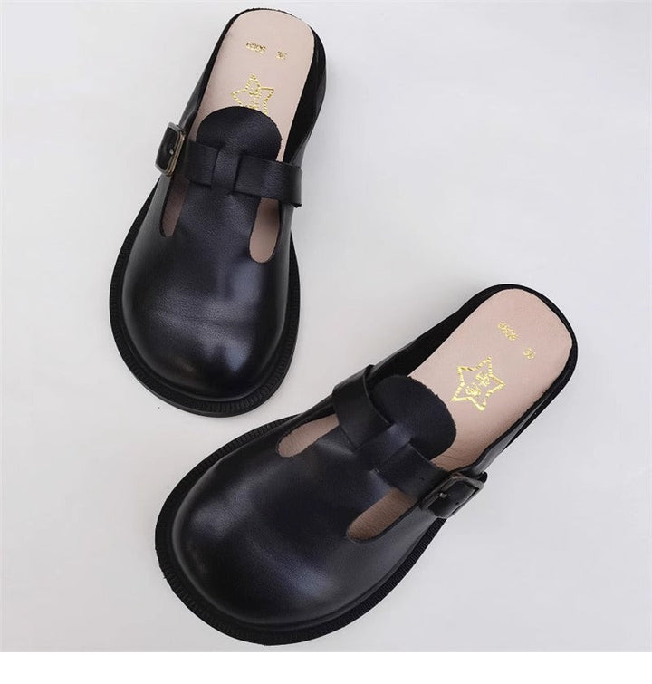 Women's Big Toe Box Mules – Casual Soft First Layer Cowhide Slip-On Shoes