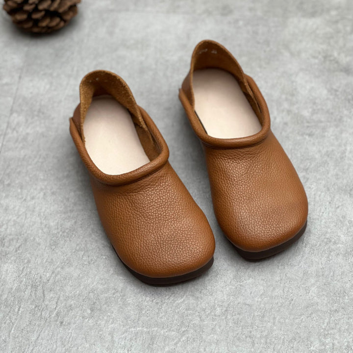 Women's Round Toe Casual Handmade Leather Flat Loafers
