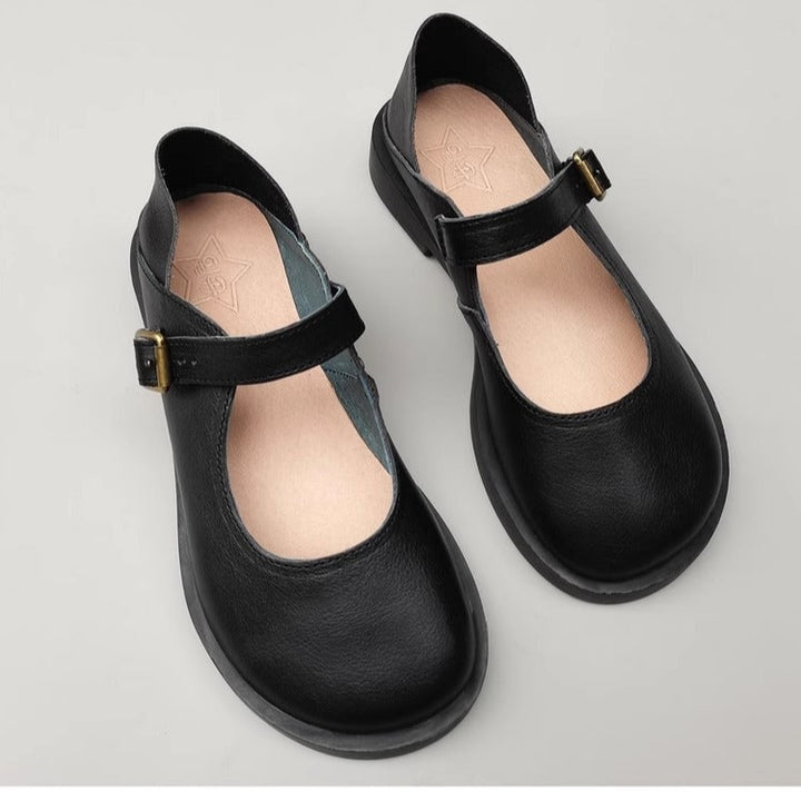 Wide Toe Box Daily Cute Genuine Leather Mary Jane Round Toe Flat Uniform Shoes