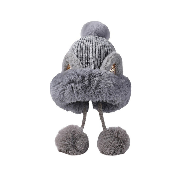 Cute Faux Fur Knit Beanie Sequins Cat Ear Hat