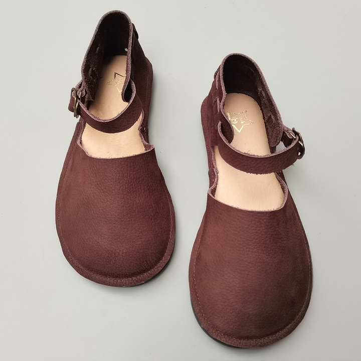 Handmade Genuine Leather Big Toe Box Sandals Ankle Strap Women's Shoes
