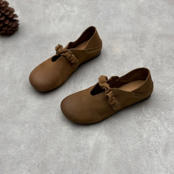 Women's Retro Casual Loafers Cowhide Leather Comfortable Flat