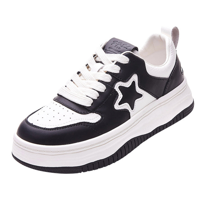 Womens Leather Platform Star Lace Up Sneakers