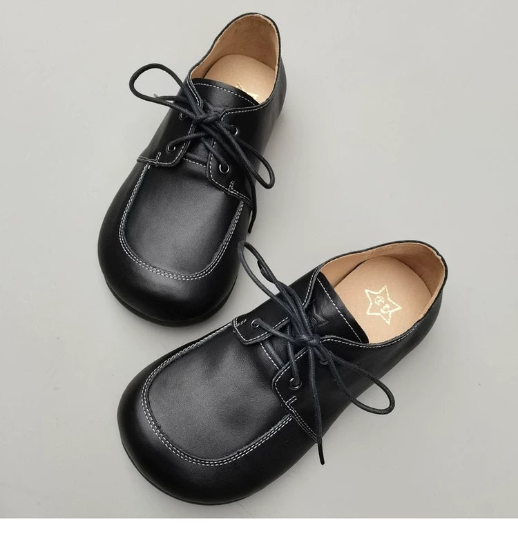 Women's Wide Toe Box Genuine Leather Lace-Up Shoes – Comfort Oxfords for Wide Feet & Bunions