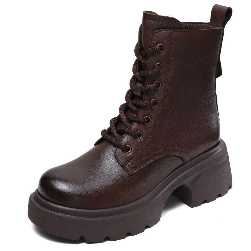 Women's Casual Genuine Leather Platform Boots – Chunky Heel & Side Zip