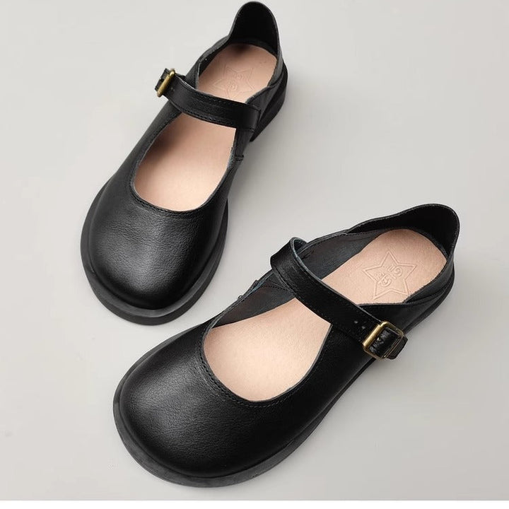 Wide Toe Box Daily Cute Genuine Leather Mary Jane Round Toe Flat Uniform Shoes
