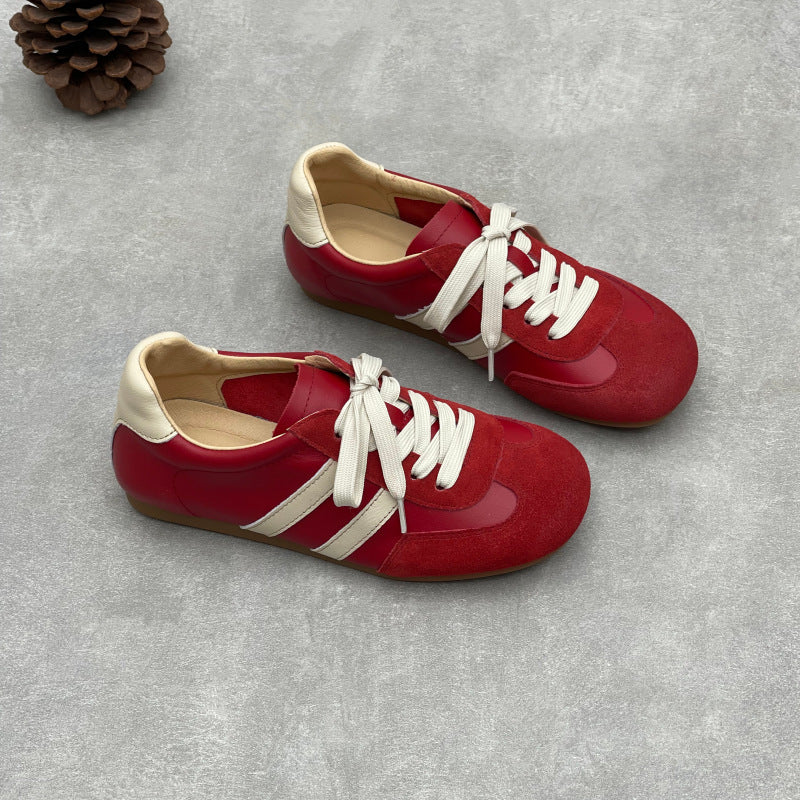 Women's Retro Leather Running Sneakers Vintage Lace-up Unlined Casual Trainer