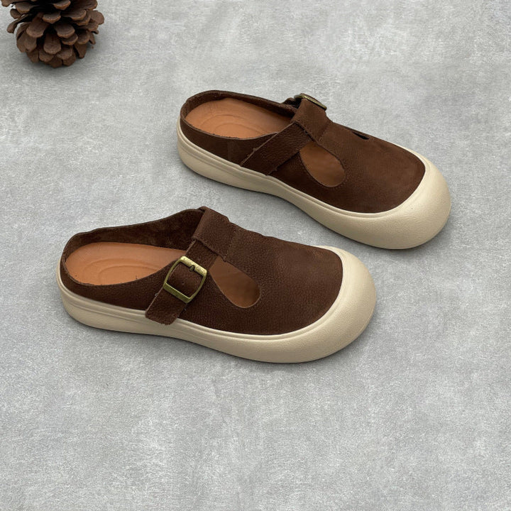 Women's Athleisure Mules - Round Toe Leather Breathable Summer Slides