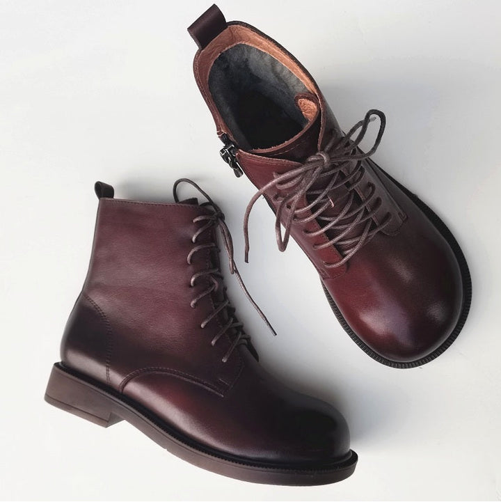 Women's Leather Shearling Ankle Boots – Wide Toe Winter Warm Boots