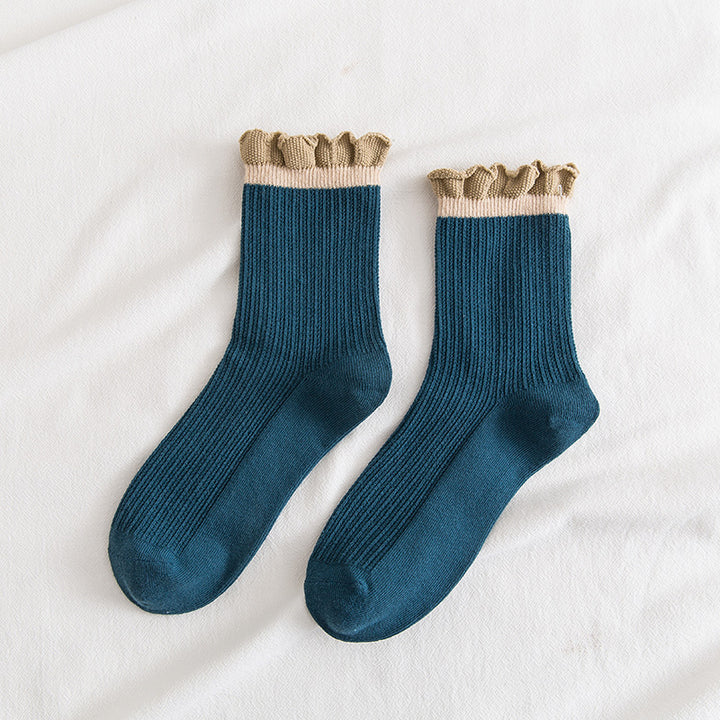 3 Pairs Ruffled Vintage Cotton Socks Women's Socks