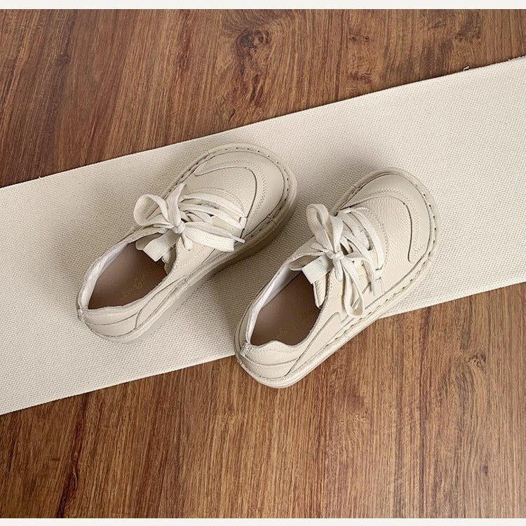 Women's Leather Chunky Platform Lace-Up Casual Shoes – Ugly-Cute Style