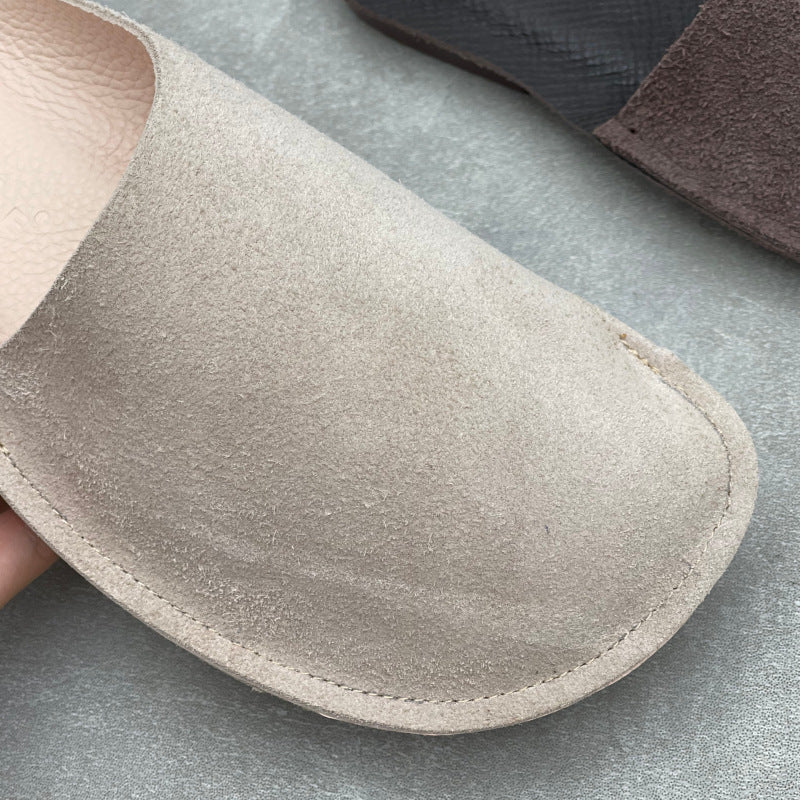 Women's Leather Closed Toe Mules Retro Slip-on Flats Slippers Vintage Slide Summer